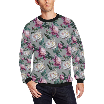 Peony Pattern Print Design PE01 Men Long Sleeve Sweatshirt