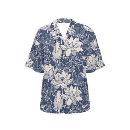 Water Lily Pattern Print Design WL04 Women's Hawaiian Shirt