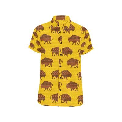 Bison Native Pattern Print Design 01 Men's Short Sleeve Button Up Shirt