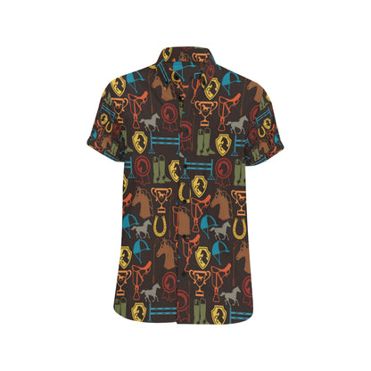 Equestrian Equipment Horse Colorful Men's Short Sleeve Button Up Shirt