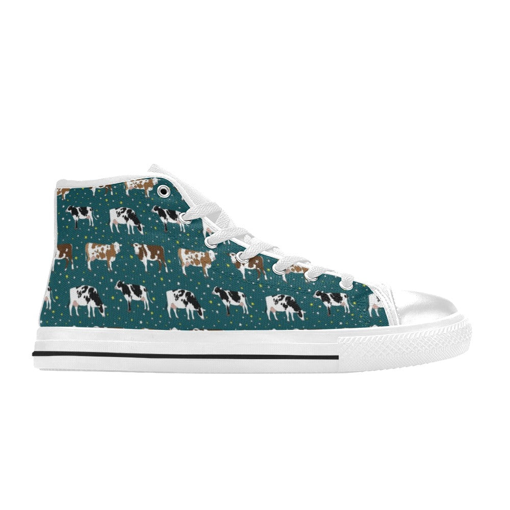 Cattle Print Design LKS404 High Top Women's White Shoes