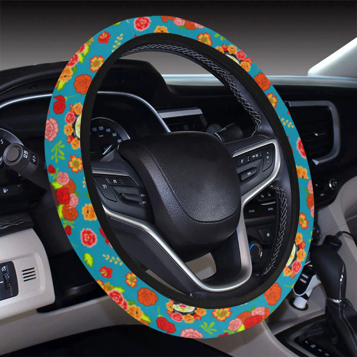 Day of the Dead Old School Girl Design Steering Wheel Cover with Elastic Edge