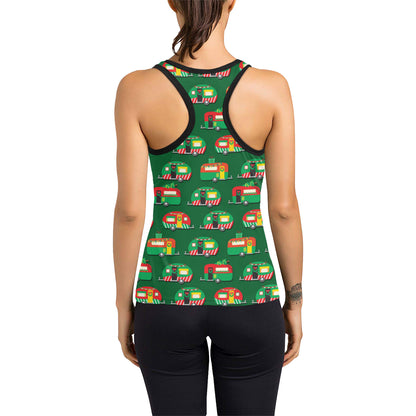 Camper Camping Christmas Themed Print Women's Racerback Tank Top