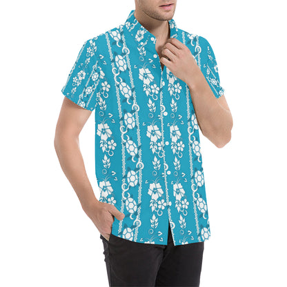 Hawaiian Themed Pattern Print Design H025 Men's Short Sleeve Button Up Shirt