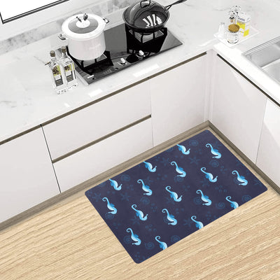 SeaHorse Blue neon Pattern Print Design 03 Kitchen Mat