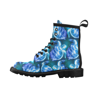 Blue Neon Sea Turtle Print Women's Boots