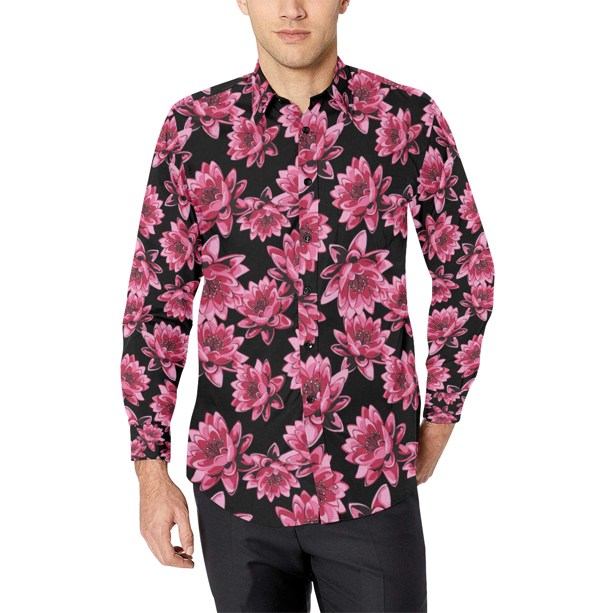 Lotus Pattern Print Design 03 Men's Long Sleeve Shirt