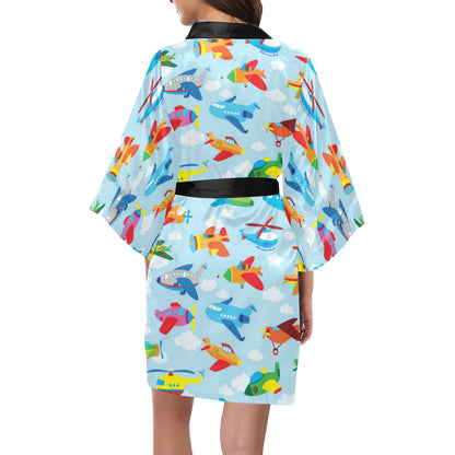 Airplane Colorful Pattern Print Design 01 Women's Short Kimono