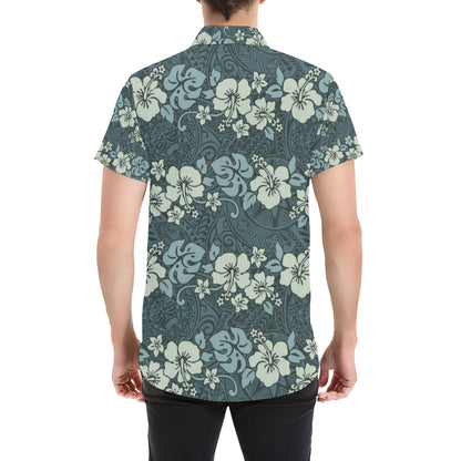 Flower Hawaiian Hibiscus Style Print Pattern Men's Short Sleeve Button Up Shirt