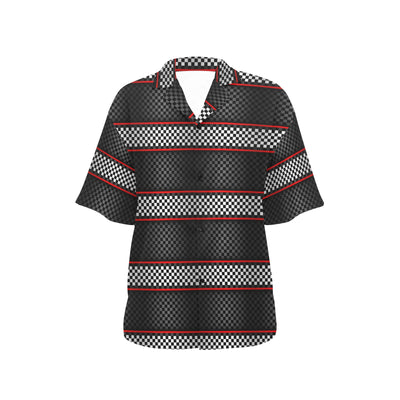 Checkered Flag Red Line Style Women's Hawaiian Shirt