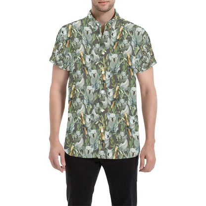 Koala Pattern Design Print Men's Short Sleeve Button Up Shirt
