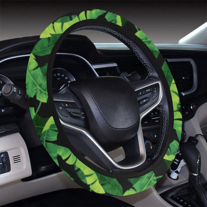 Banana Leaf Pattern Print Design 02 Steering Wheel Cover with Elastic Edge
