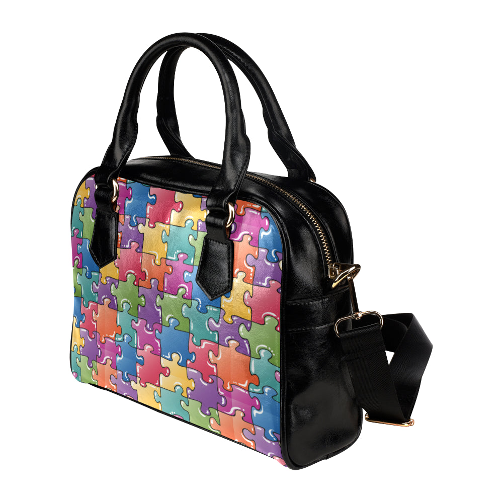 Puzzle Pattern Print Design A05 Shoulder Handbag