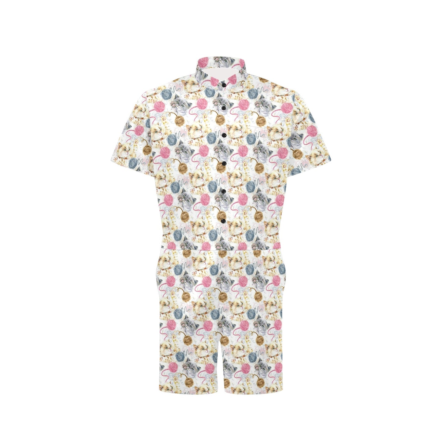 Cat Playing Yarn Pattern Print Design 07 Men's Romper