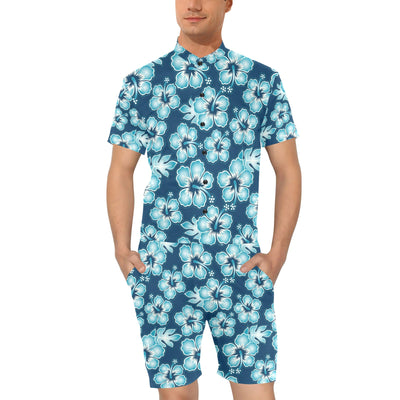 Blue Hibiscus Pattern Print Design HB011 Men's Romper