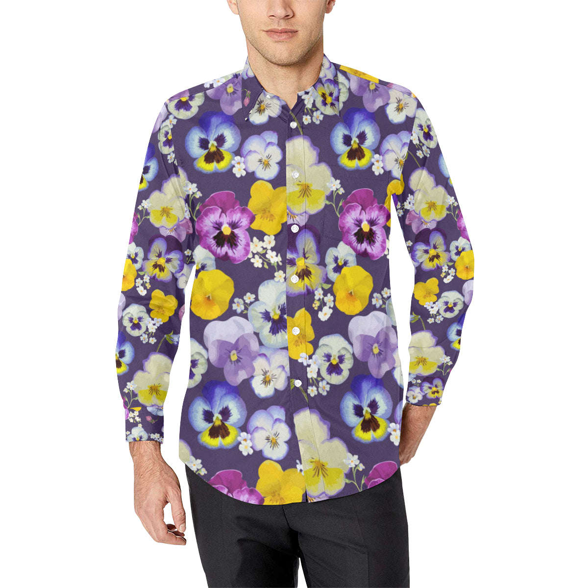 Pansy Pattern Print Design PS02 Men's Long Sleeve Shirt