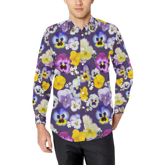 Pansy Pattern Print Design PS02 Men's Long Sleeve Shirt