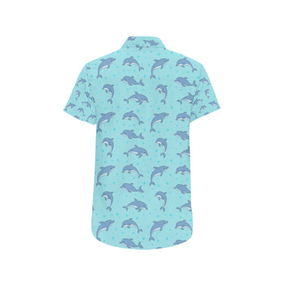 Dolphin Baby Cute Print Pattern Men's Short Sleeve Button Up Shirt