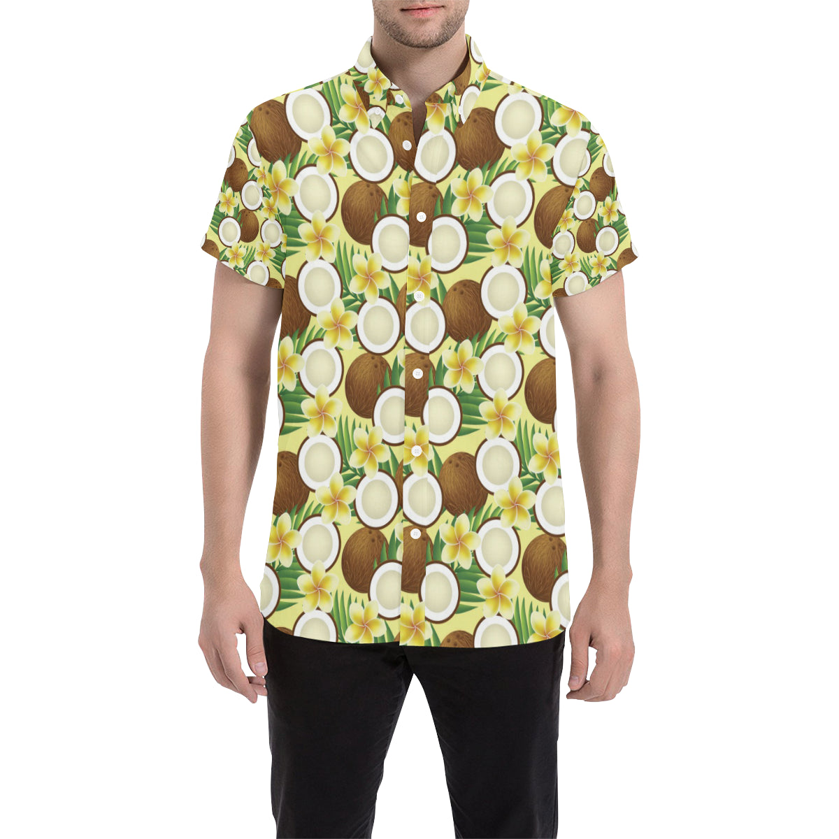 Coconut Pattern Print Design CN02 Men's Short Sleeve Button Up Shirt