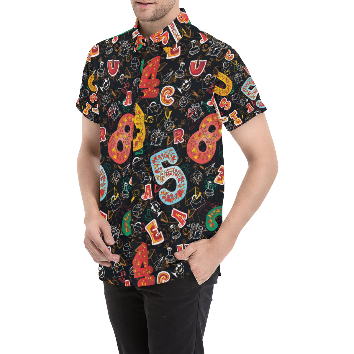 Number Pattern Print Design A03 Men's Short Sleeve Button Up Shirt