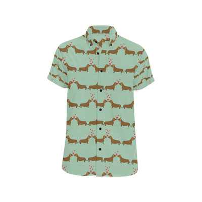 Dachshund Pattern Print Design 02 Men's Short Sleeve Button Up Shirt