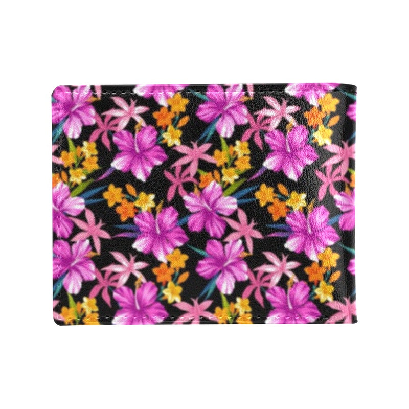 Tropical Folower Pink Hibiscus Print Men's ID Card Wallet