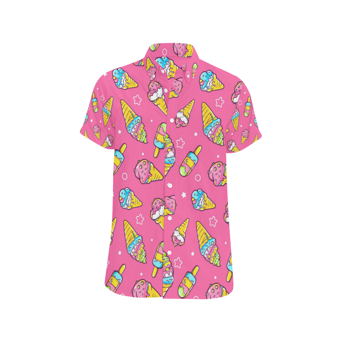 Ice Cream Pattern Print Design IC04 Men's Short Sleeve Button Up Shirt