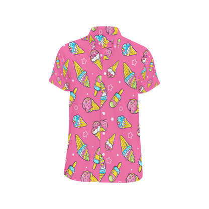 Ice Cream Pattern Print Design IC04 Men's Short Sleeve Button Up Shirt