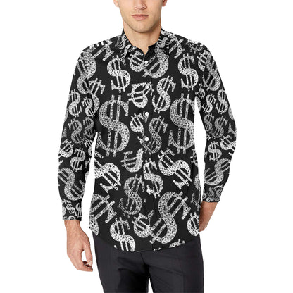 Money Pattern Print Design 02 Men's Long Sleeve Shirt