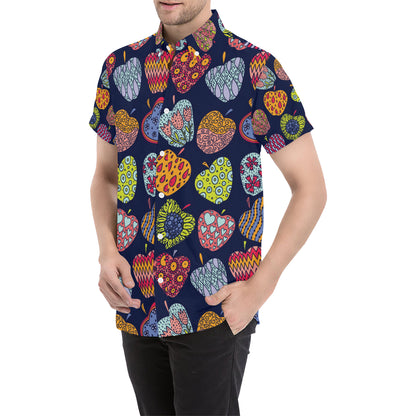 Apple Pattern Print Design AP05 Men's Short Sleeve Button Up Shirt