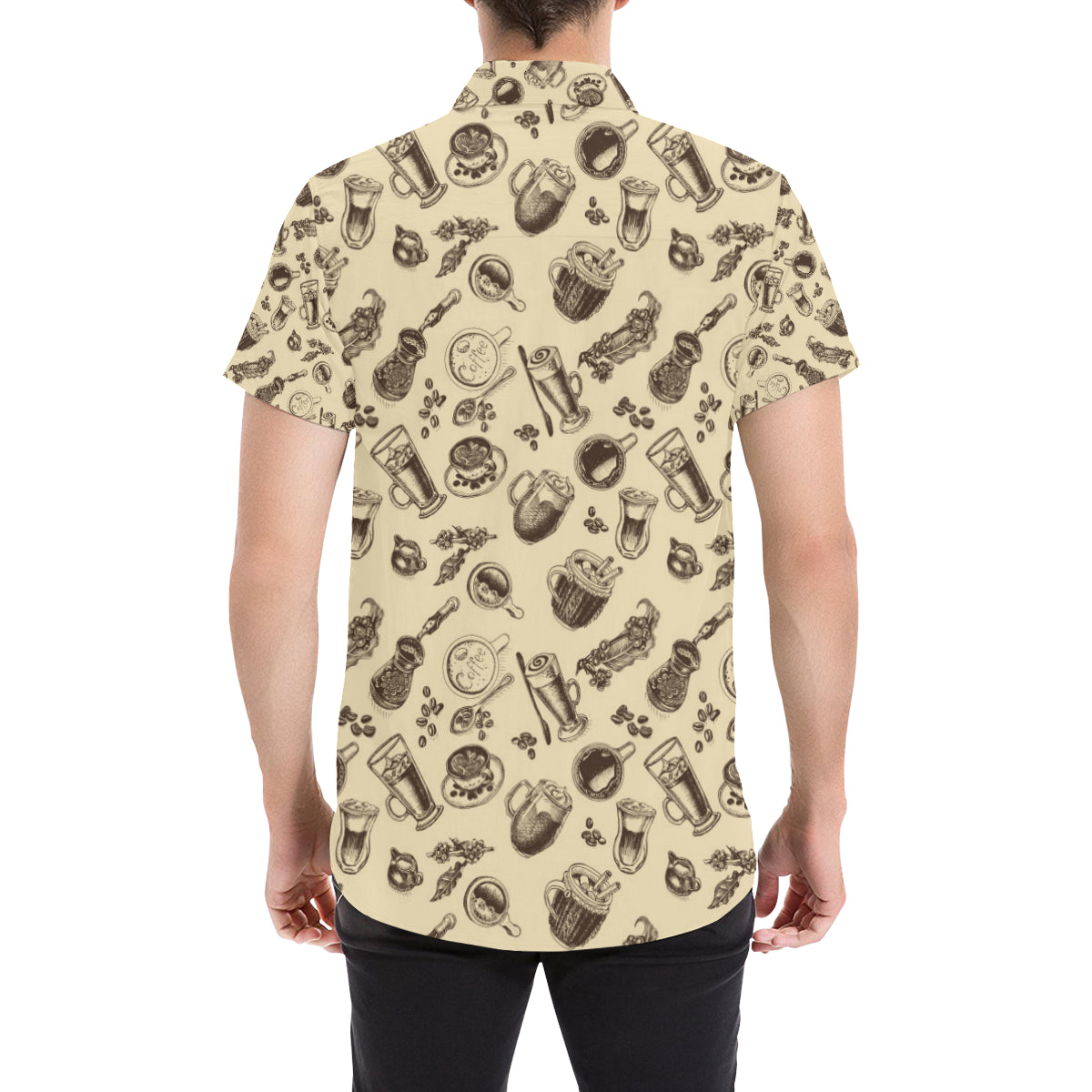 Coffee Pattern Print Design 05 Men's Short Sleeve Button Up Shirt