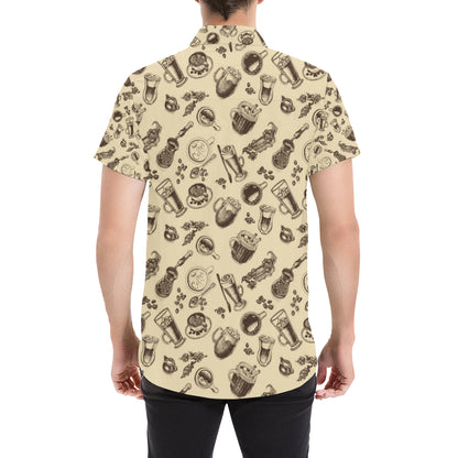 Coffee Pattern Print Design 05 Men's Short Sleeve Button Up Shirt