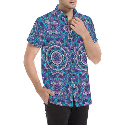 Mandala Pattern Print Design 04 Men's Short Sleeve Button Up Shirt