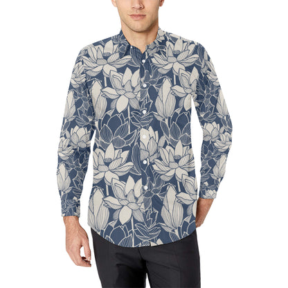 Water Lily Pattern Print Design WL04 Men's Long Sleeve Shirt