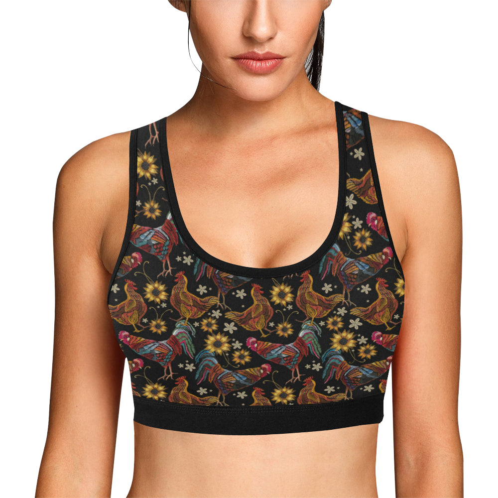 Chicken Embroidery Style Sports Bra