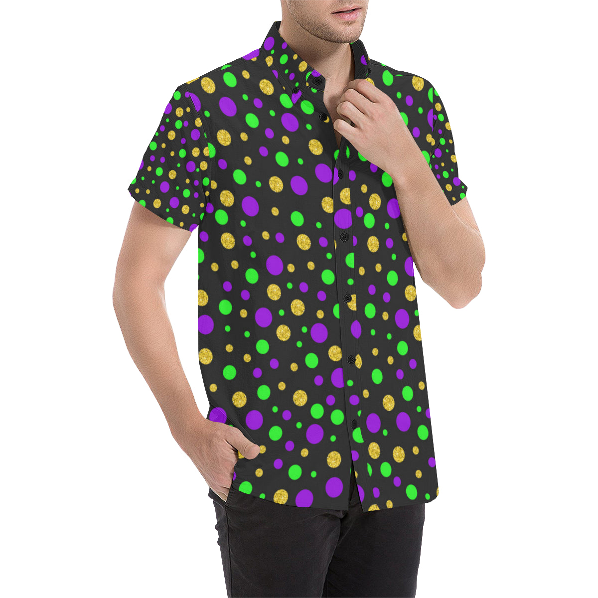 Mardi Gras Pattern Print Design 07 Men's Short Sleeve Button Up Shirt
