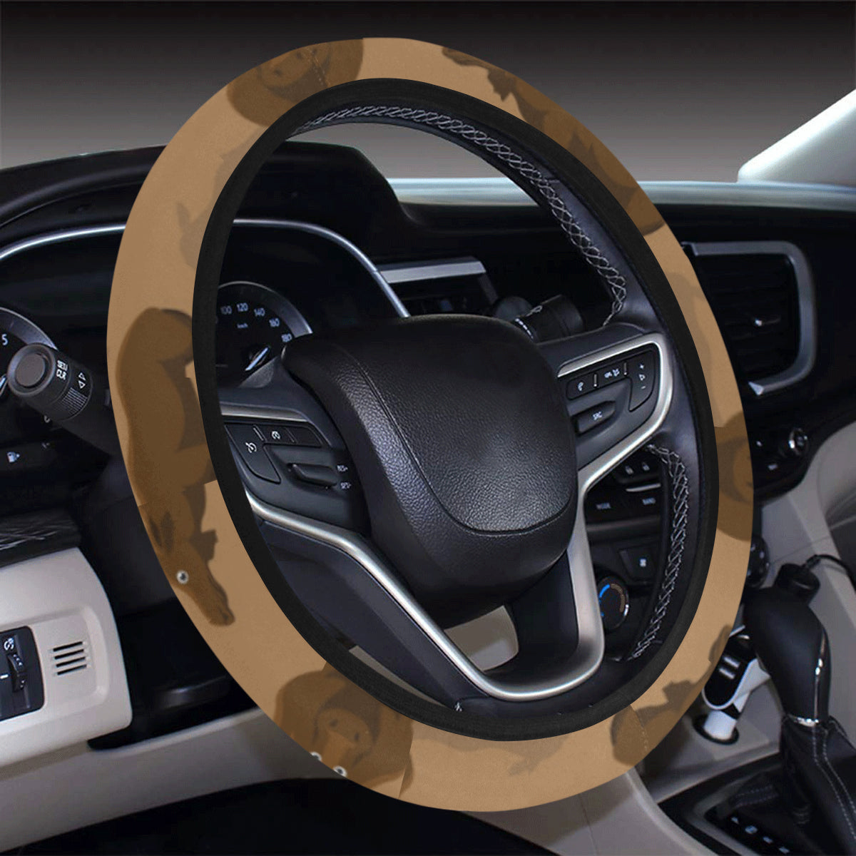 Moose Pattern Print Design 03 Steering Wheel Cover with Elastic Edge