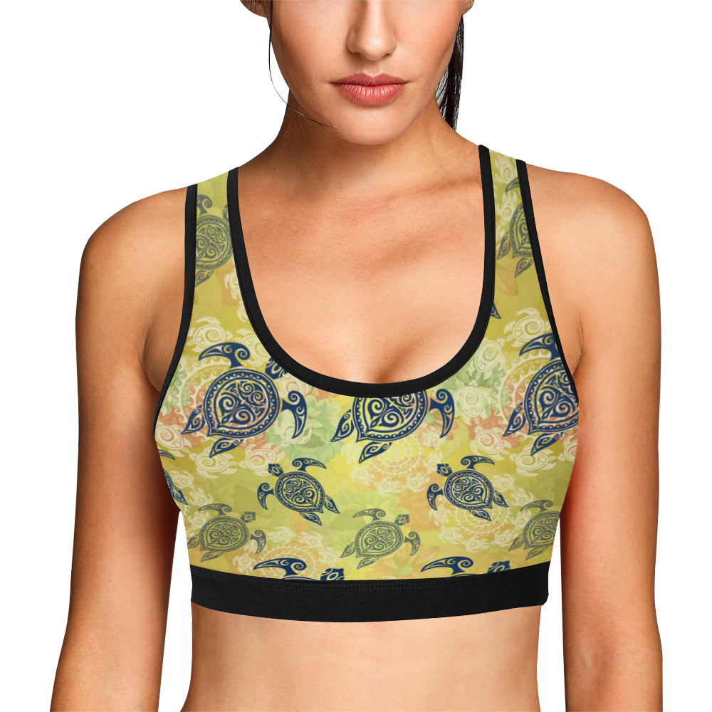 Hawaiian Turtle Tribal Design Print Sports Bra