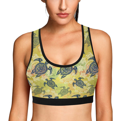 Hawaiian Turtle Tribal Design Print Sports Bra