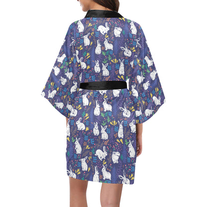 Bunny Pattern Print Design 01 Women's Short Kimono