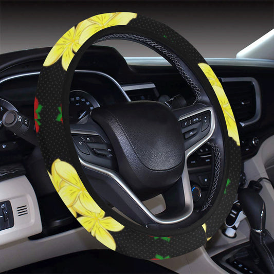 Yellow Plumeria Pattern Print Design PM04 Steering Wheel Cover with Elastic Edge