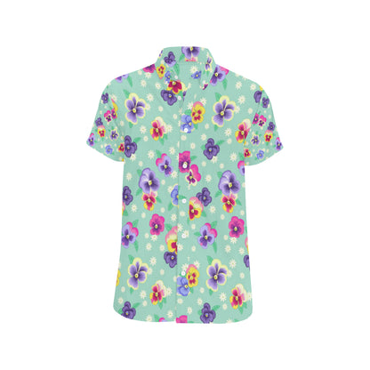 Pansy Pattern Print Design PS08 Men's Short Sleeve Button Up Shirt