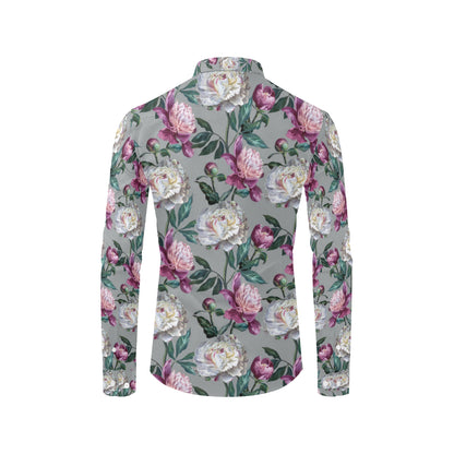 Peony Pattern Print Design PE01 Men's Long Sleeve Shirt