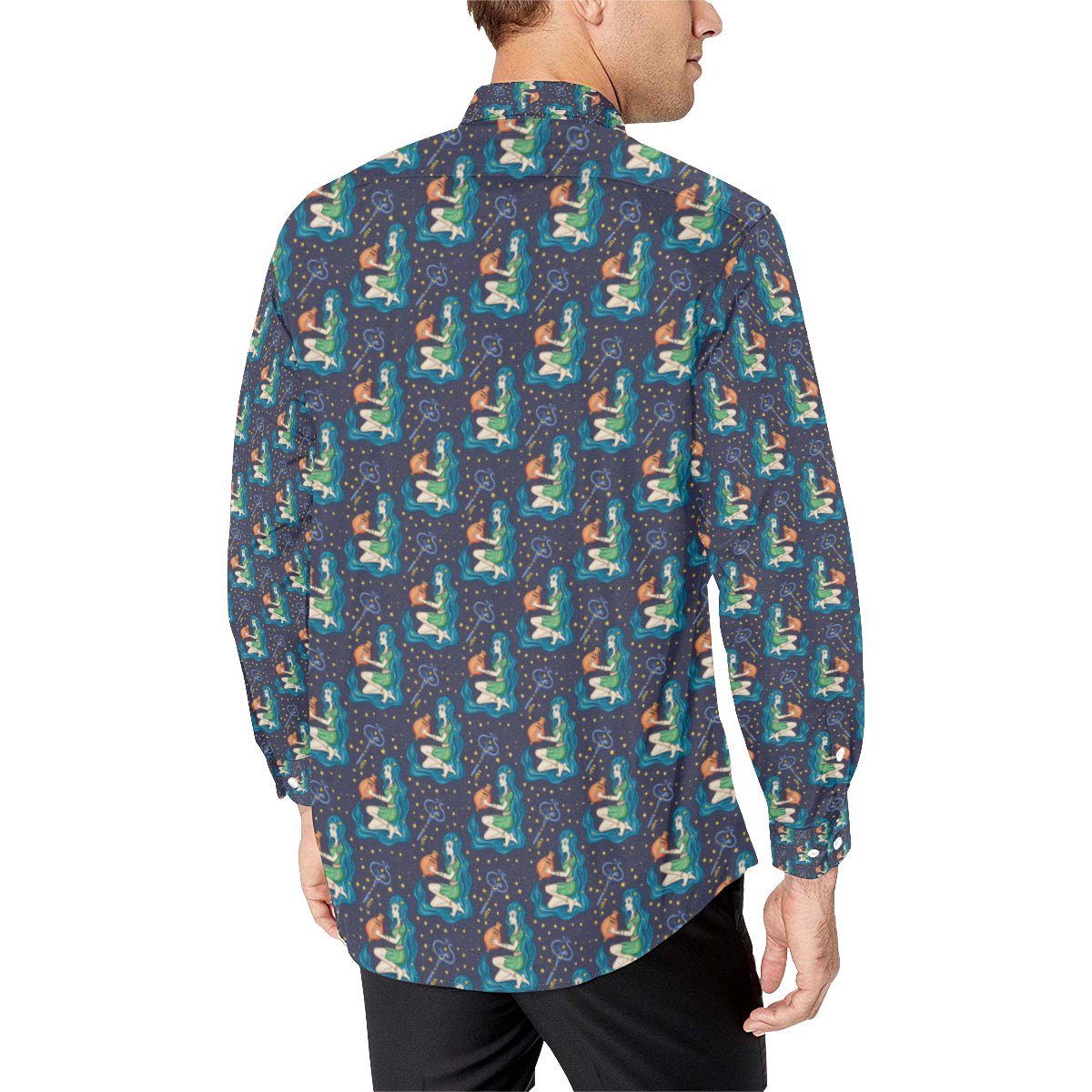Aquarius Zodiac Pattern Print Design 03 Men's Long Sleeve Shirt