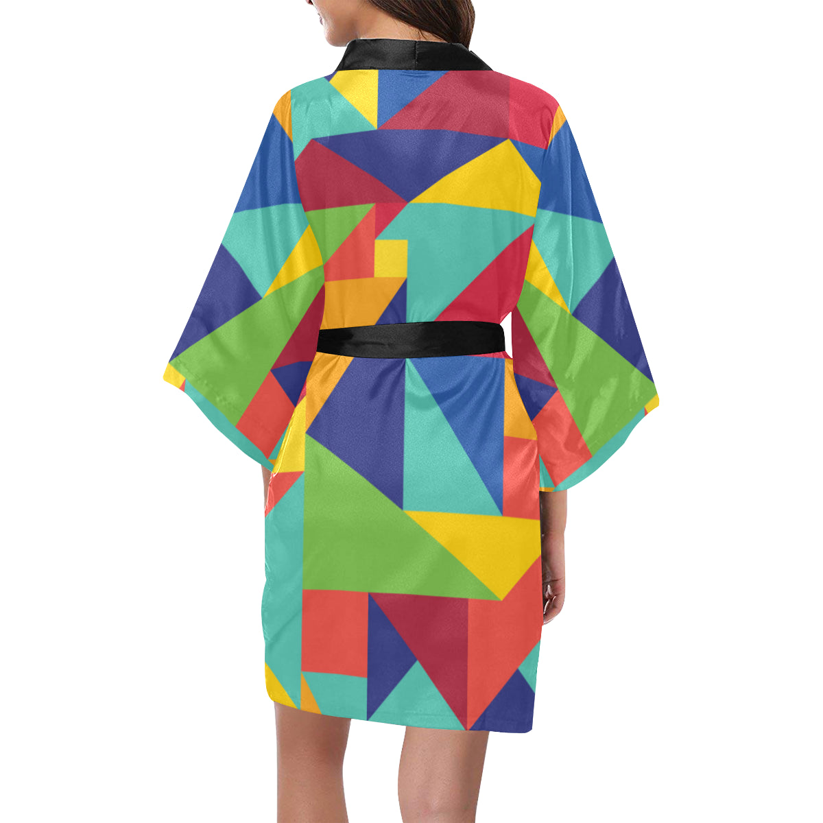 Mosaic Pattern Print Design 01 Women's Short Kimono