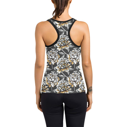 Peony Pattern Print Design PE06 Women's Racerback Tank Top