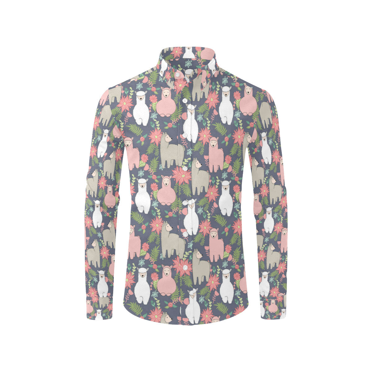 Alpaca Pattern Print Design 03 Men's Long Sleeve Shirt