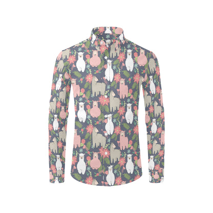Alpaca Pattern Print Design 03 Men's Long Sleeve Shirt