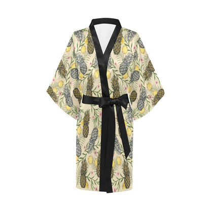 Pineapple Pattern Print Design PP012 Women Kimono Robe