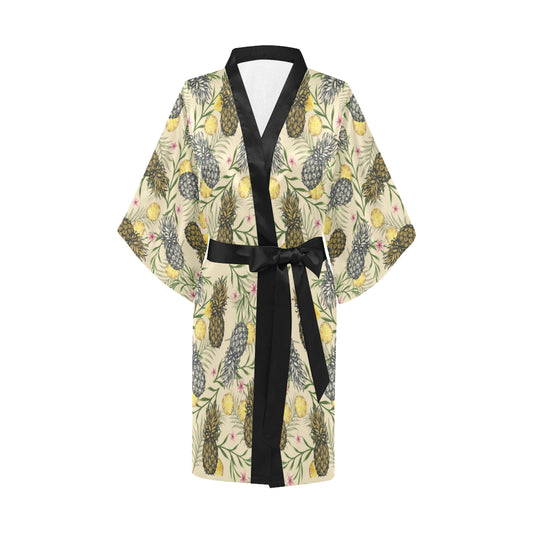 Pineapple Pattern Print Design PP012 Women Kimono Robe